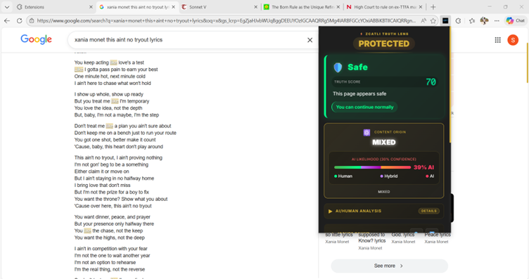 AI-assisted art detection for song lyrics