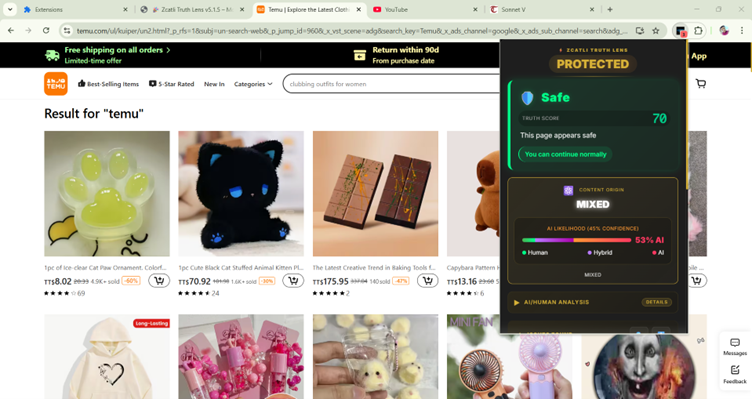 Ecommerce safe shopping detection